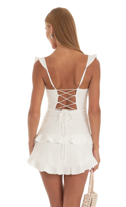 Lucy In The Sky Ruffle Corset Dress in White