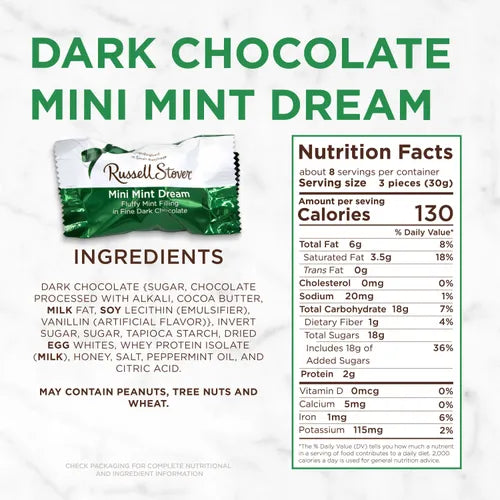 Russell Stover Chocolates Clara's Recipe Dark Chocolate Mini Mint Dream, 8 oz. Box
