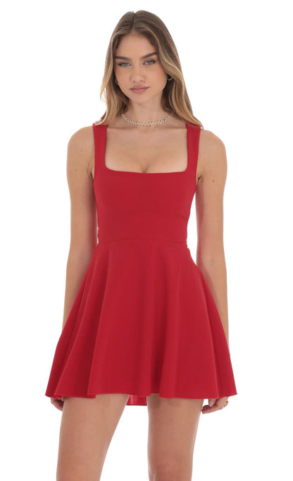 Lucy In The Sky Back Bow A-Line Dress in Red