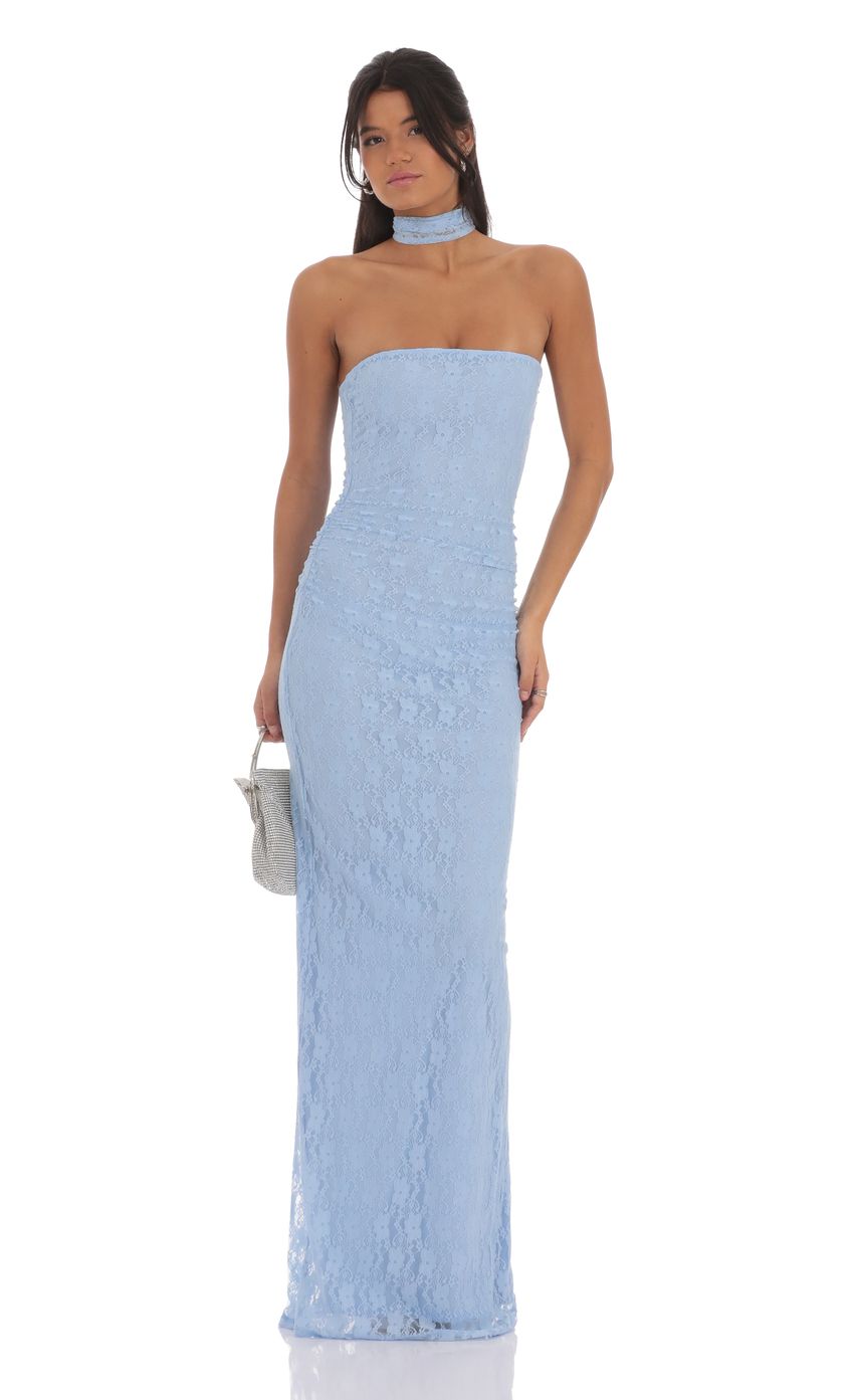 Lucy In The Sky Scarf Lace Maxi Dress in Sky Blue