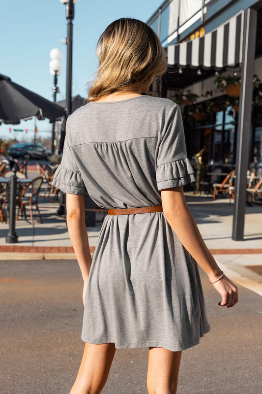 Cupshe Grey Ruffle Cuff Jersey Mini Dress