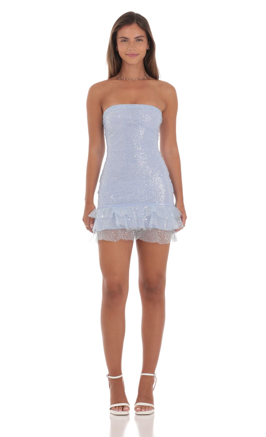 Lucy In The Sky Sequin Strapless Bodycon Dress in Light Blue
