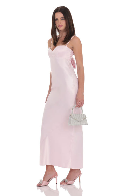Lucy In The Sky Satin Back Tie Maxi Dress in Pink
