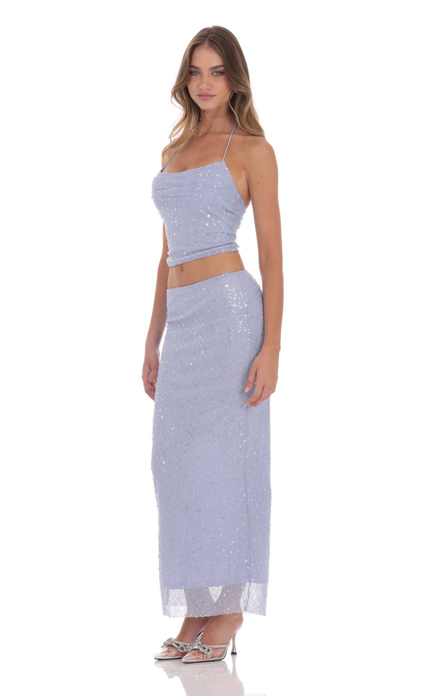 Lucy In The Sky Sequin Pearl Two Piece Set in Periwinkle