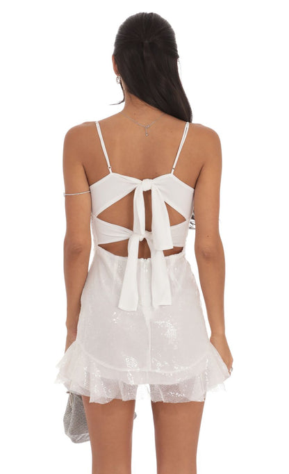Lucy In The Sky Sequin Ruffle Dress in White