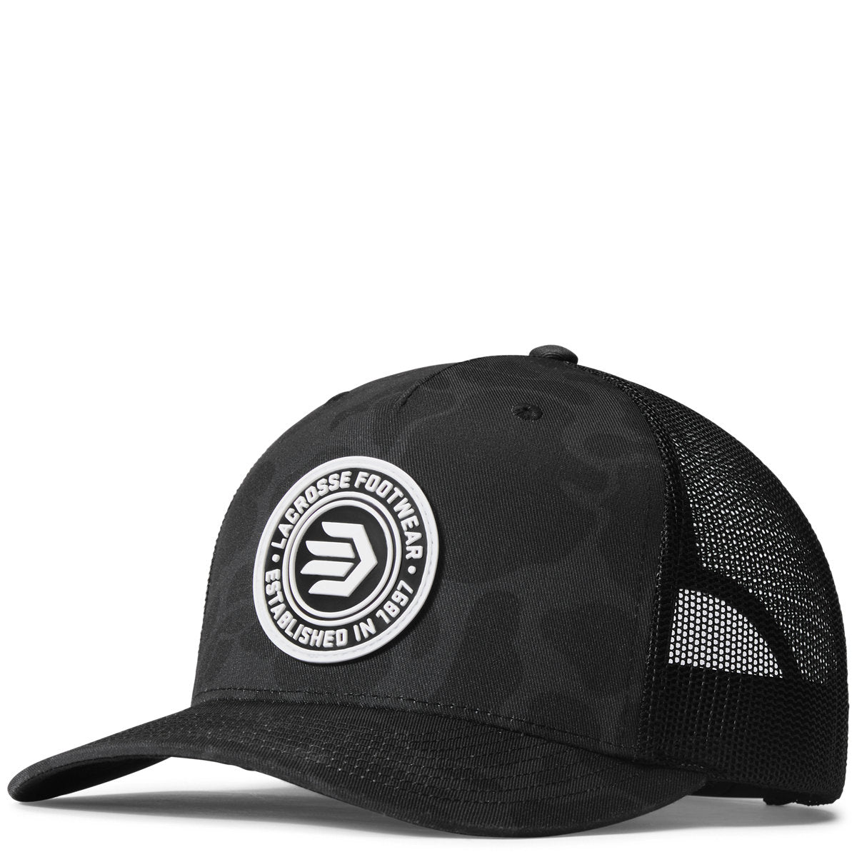 LaCrosse Footwear Rubber Patch Trucker Hat - Black Duck Camo
