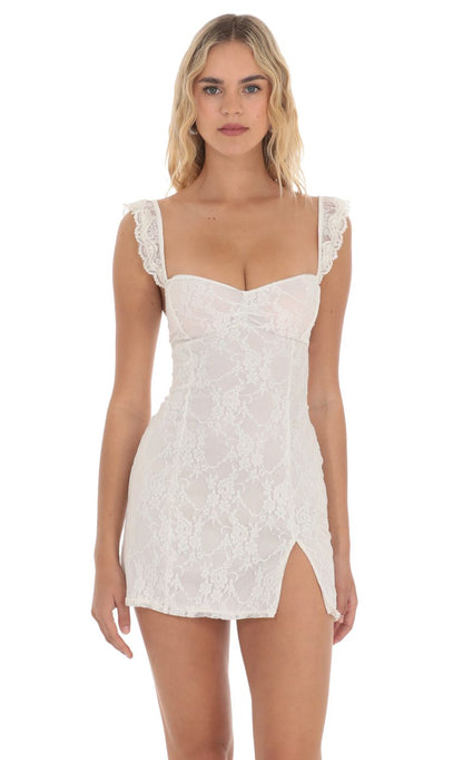 Lucy In The Sky Sweetheart Neck Lace Dress in White