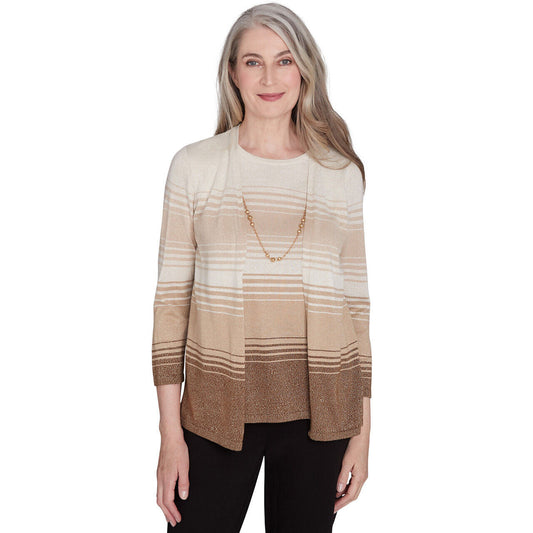 Alfred Dunner Women's Ombre Two In One Striped Sweater with Necklace