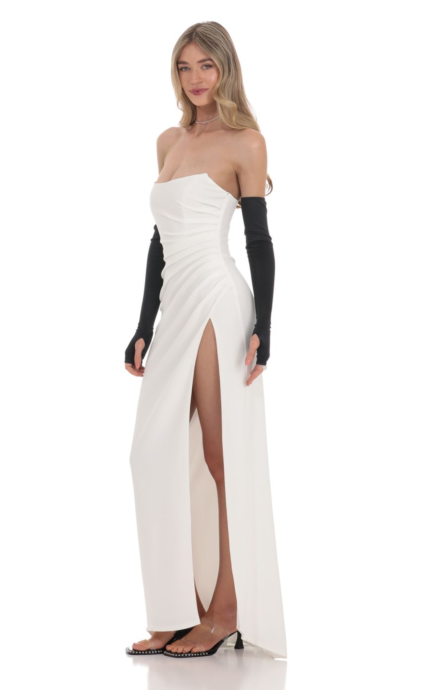 Lucy in the Sky Satin Glove Strapless Corset Maxi Dress in White