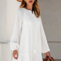 Cupshe White Lace Tie Neck Blouson Sleeve Mini Dress