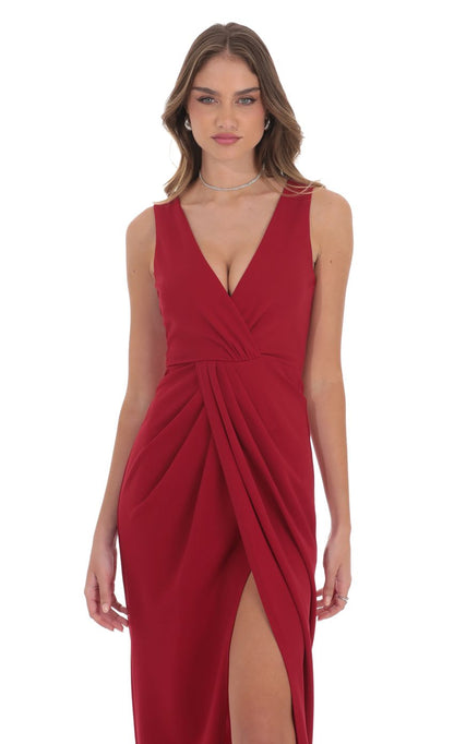 Lucy In The Sky V-Neck Slit Maxi Dress in Red