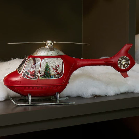 Cracker Barrel African American Santa's Helicopter Glitter Globe