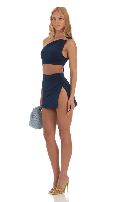 Lucy In The Sky One Shoulder Two Piece Set in Navy