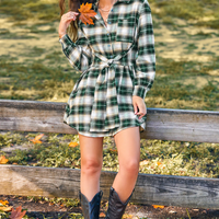 Cupshe Green Plaid Front Button Mini Shirt Dress