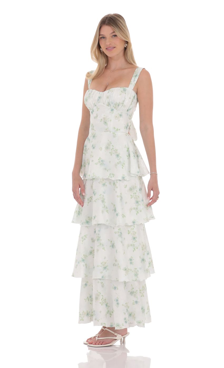 Lucy in the Sky Floral Ruffle Maxi Dress in Pastel Green