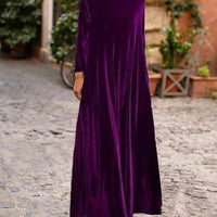 Ursime Velvet Solid Crew Neck Long Sleeve Maxi Dress