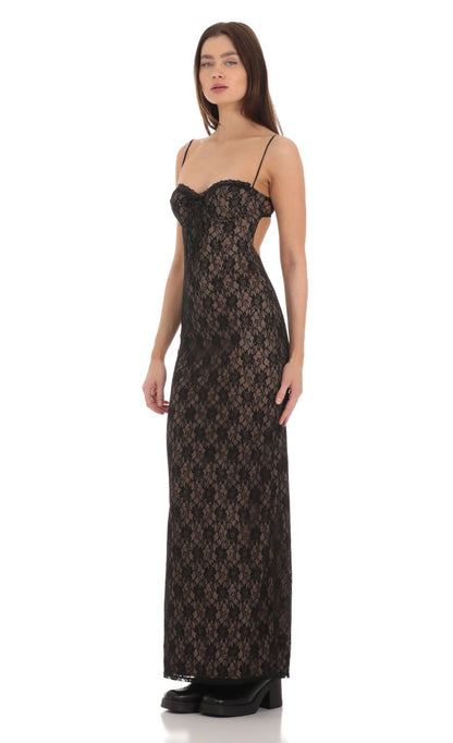 Lucy in the Sky Lace Bodycon Maxi Dress in Black