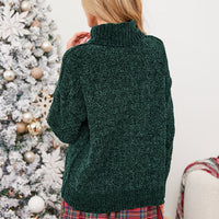 Cupshe Green Diamond-Stitched Turtleneck Sweater