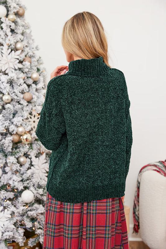 Cupshe Green Diamond-Stitched Turtleneck Sweater