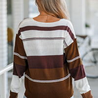 Cupshe Coffee Striped V-Neck Sweater (x3)