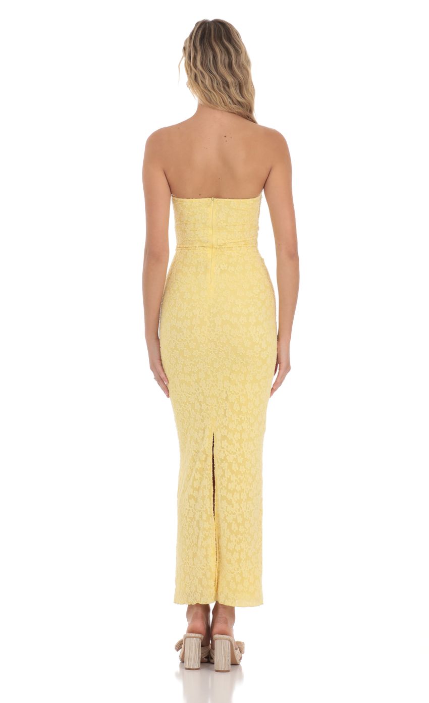 Lucy In The Sky Strapless Textured Floral Twist Maxi Dress in Yellow