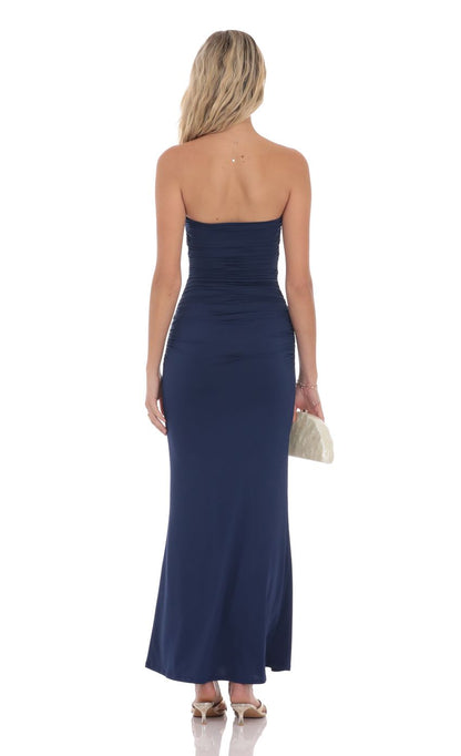 Lucy In The Sky Seashell Ruched Bodycon Maxi Dress in Navy