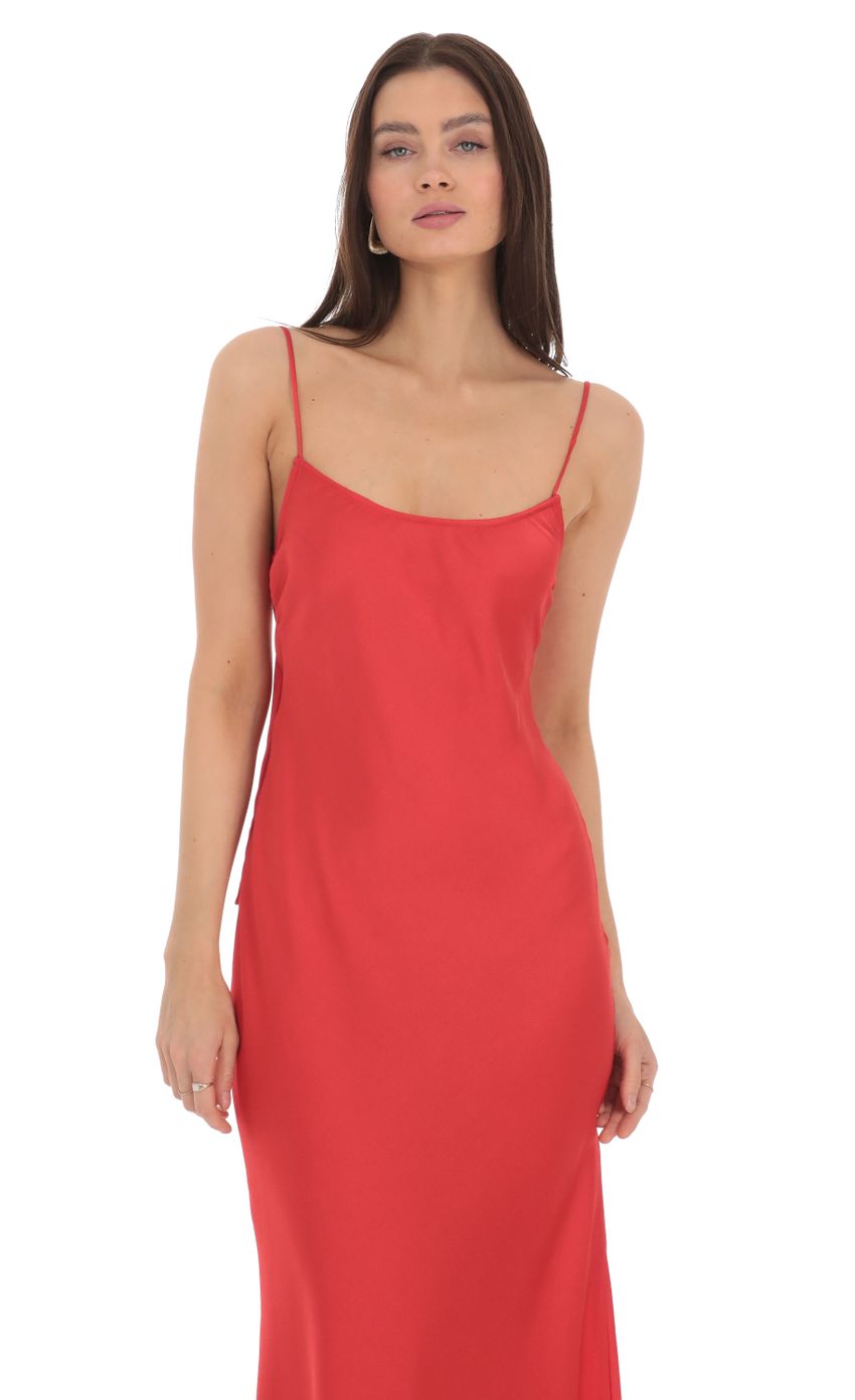 Lucy in the Sky Back Bow Satin Dress in Red