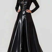 Ursime PU Leather High Neck Button Up Maxi Dress