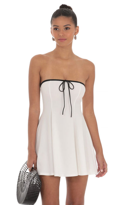 Lucy In The Sky Black Trim Fit and Flare Dress in White