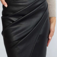 Ursime PU Leather High Rise Pleated Bodycon Midi Skirt