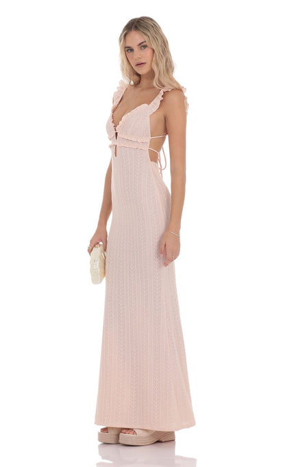 Lucy In The Sky Knit Ruffle Maxi Dress in Pink