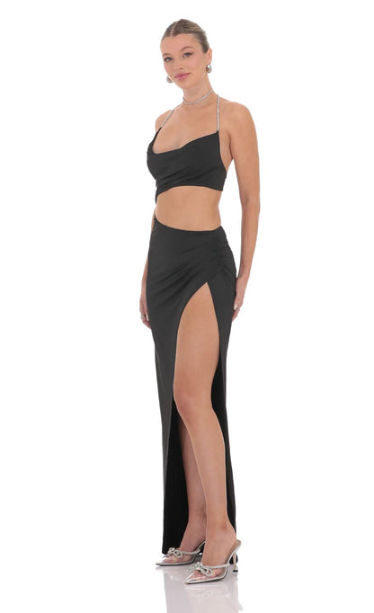 Lucy in the Sky Rhinestone Cutout Maxi Dress in Black