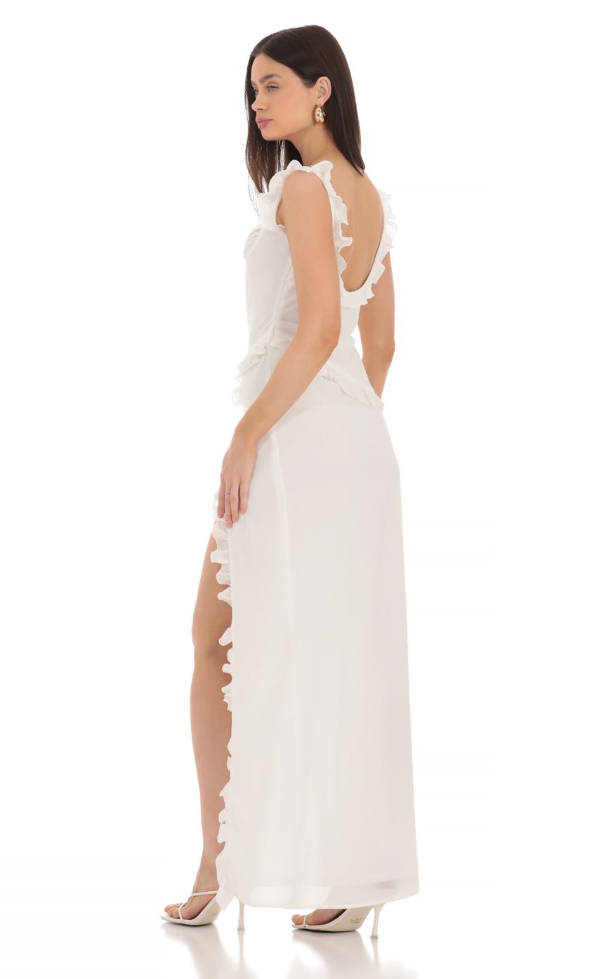 Lucy in the Sky Chiffon Ruffle Dress in White