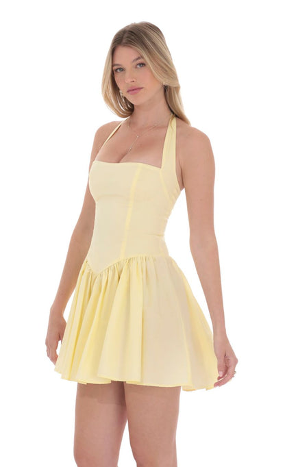 Lucy In The Sky Halter A-line Dress in Yellow