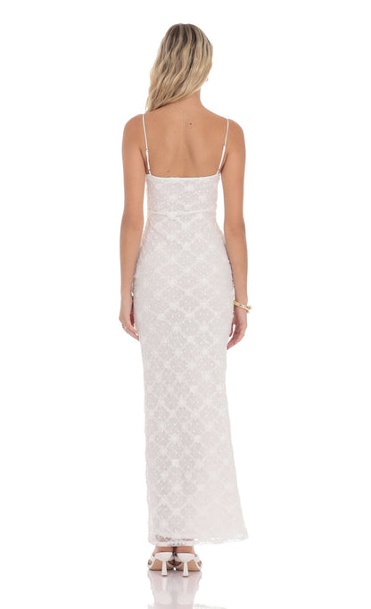 Lucy In The Sky Sequin Floral Maxi Dress in White