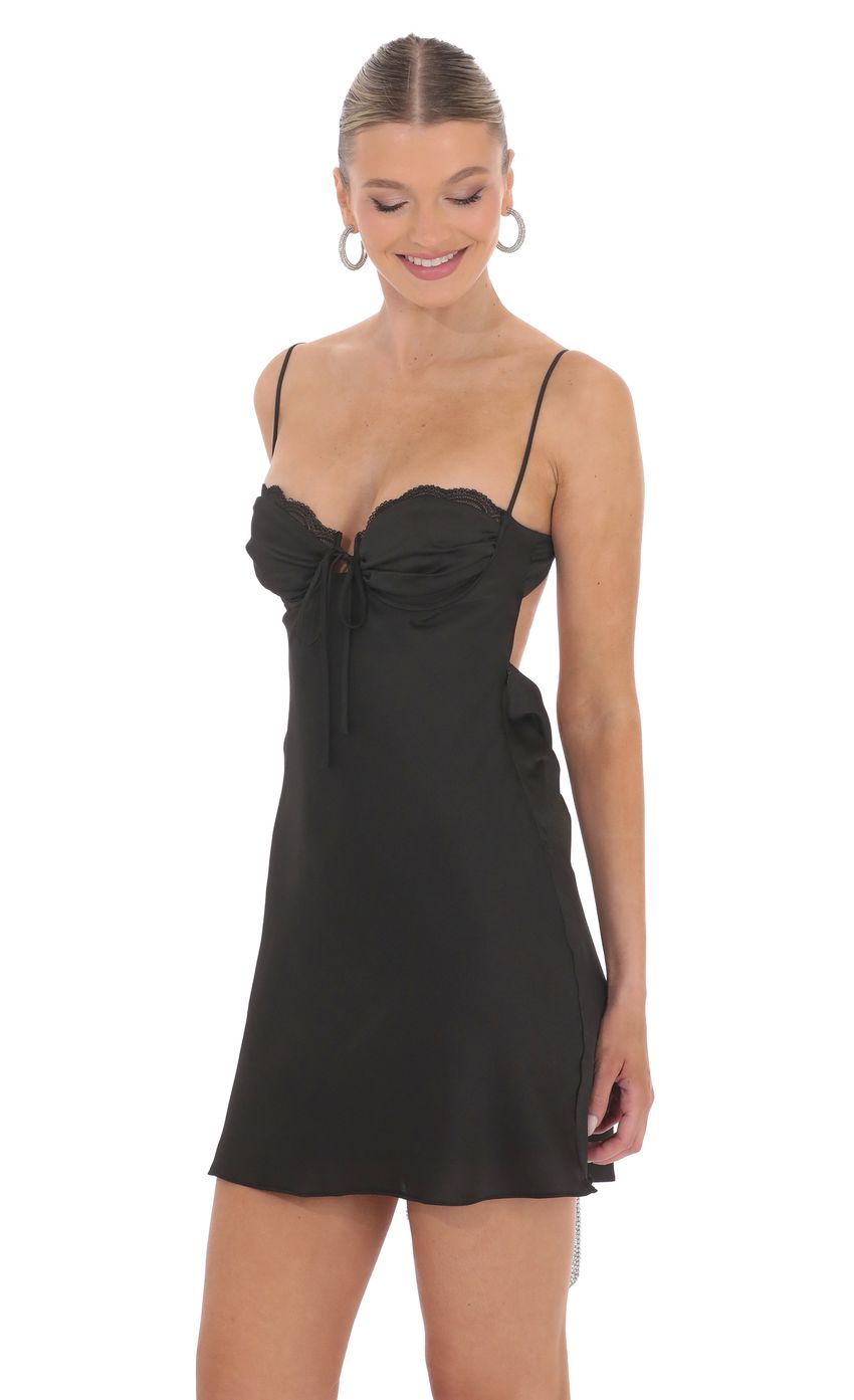 Lucy In The Sky Satin Open Back Dress in Black