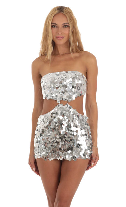 Lucy In The Sky Silver Sequin Cutout Dress in White
