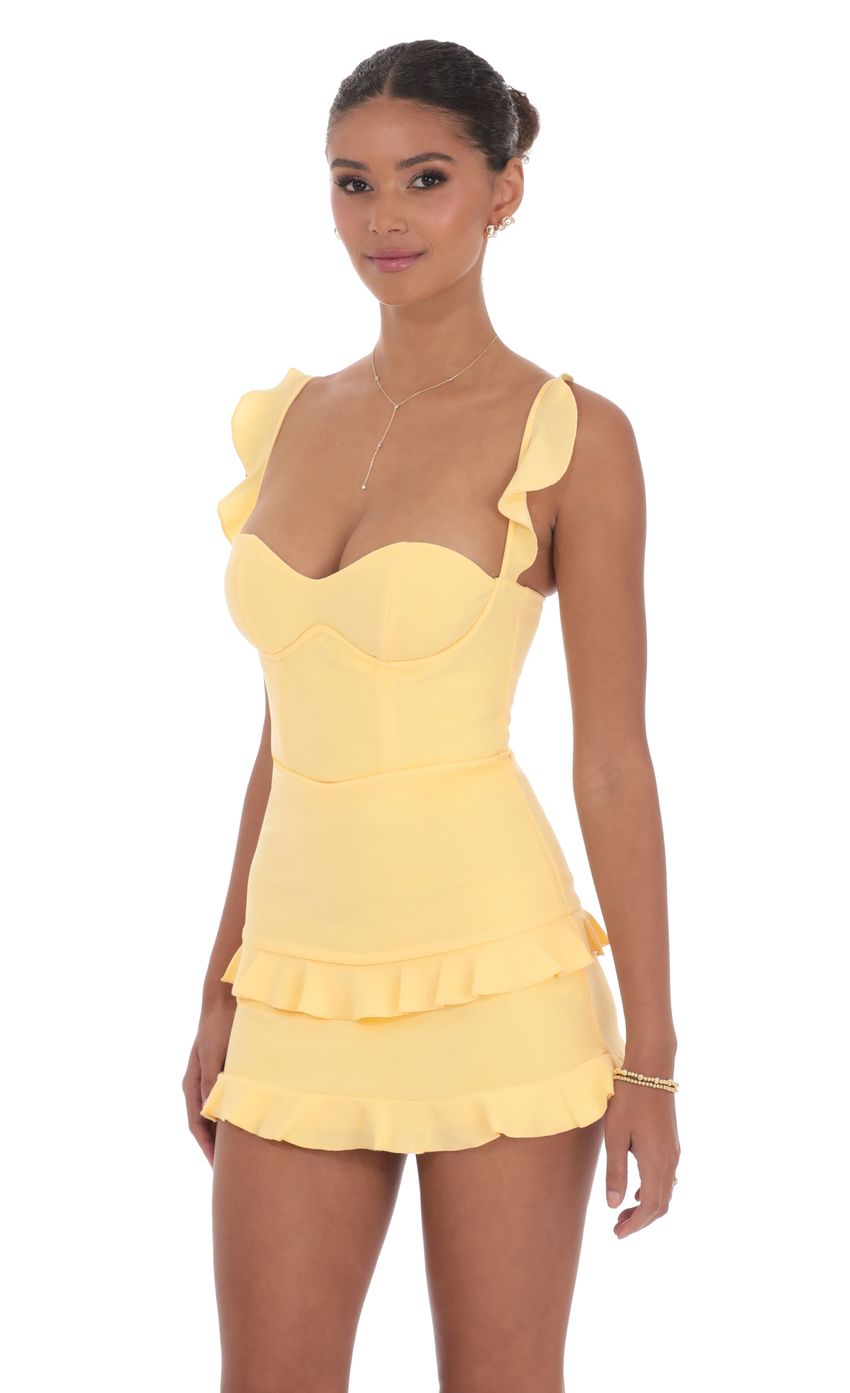 Lucy In The Sky Ruffle Corset Dress in Yellow