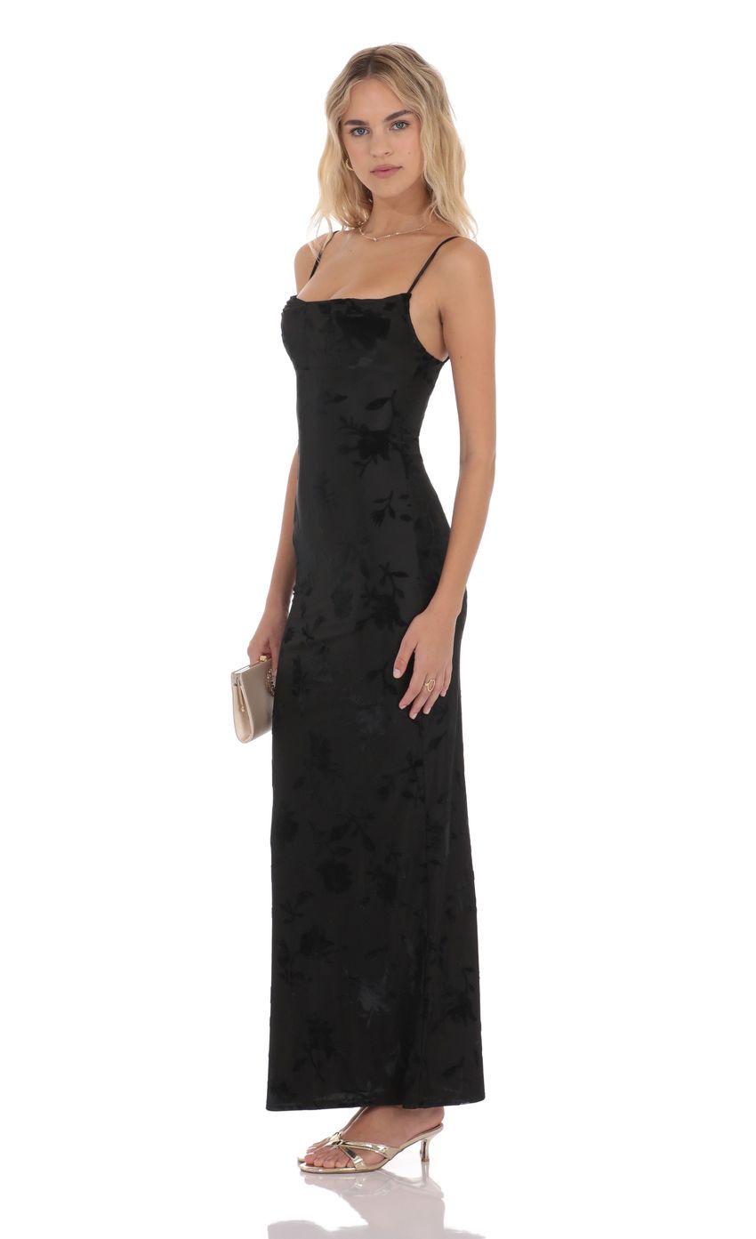 Lucy In The Sky Velvet Floral Cowl Neck Maxi Dress in Black