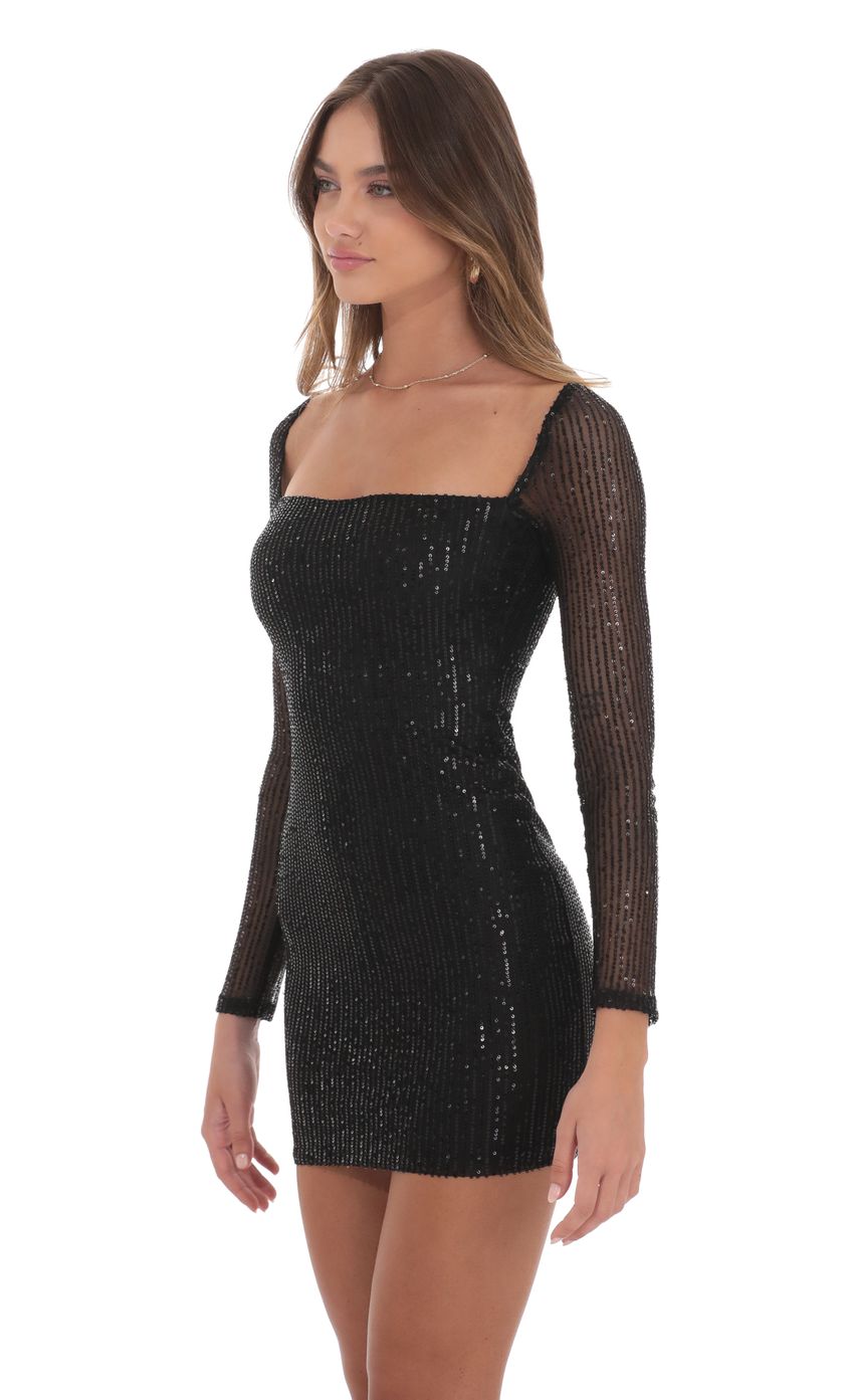 Lucy In The Sky Sequin Square Neck Bodycon Dress in Black