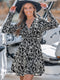 Cupshe Abstract V- Neck Smocked Waist Long Sleeve Mini Dress