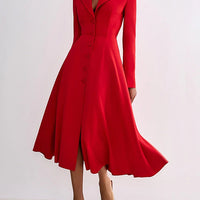 Ursime Formal Peak Lapel Button Up Long Sleeve Midi Dress