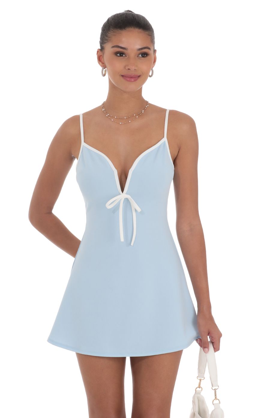 Lucy In The Sky Outline Front Tie Dress in Blue