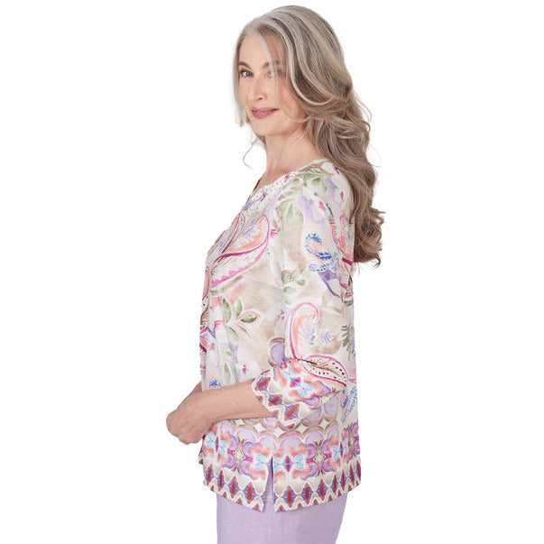 Alfred Dunner Women's Paisley Floral Border Top