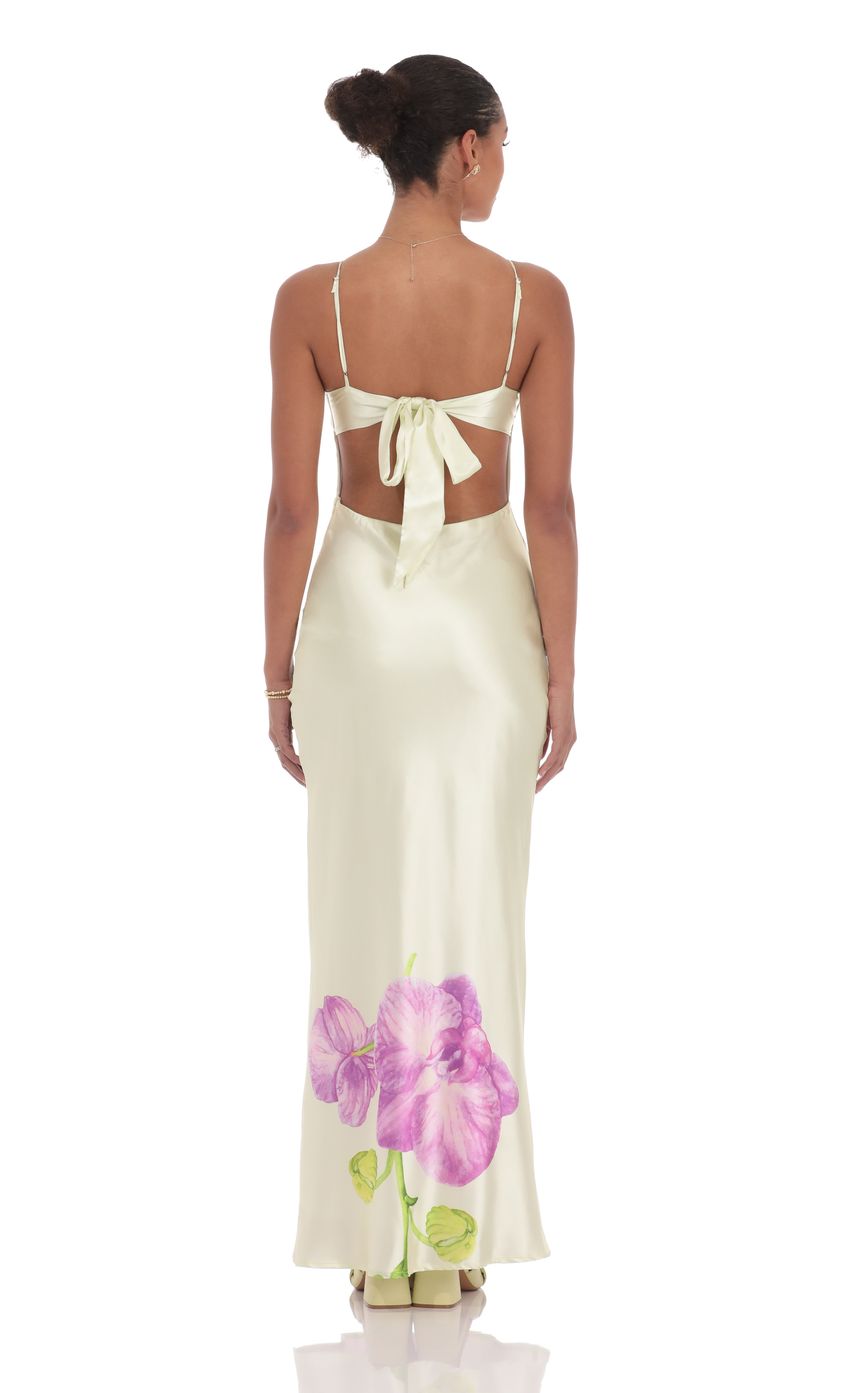 Lucy In The Sky Satin Front Tie Floral Maxi Dress in Pastel Green