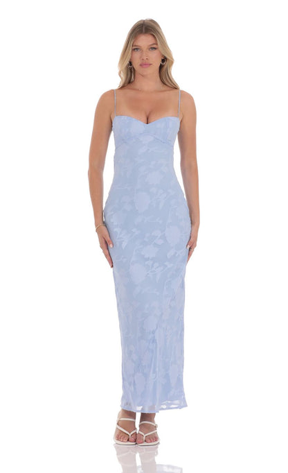 Lucy In The Sky Floral Back Tie Maxi Dress in Light Blue