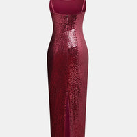 Cupshe x JoJo Red Wine Square Neck Sequin Maxi Dress