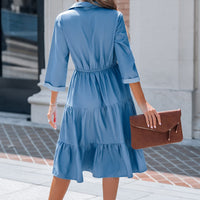 Cupshe Blue Collared Front Button Half Sleeve Midi Dress(X2)