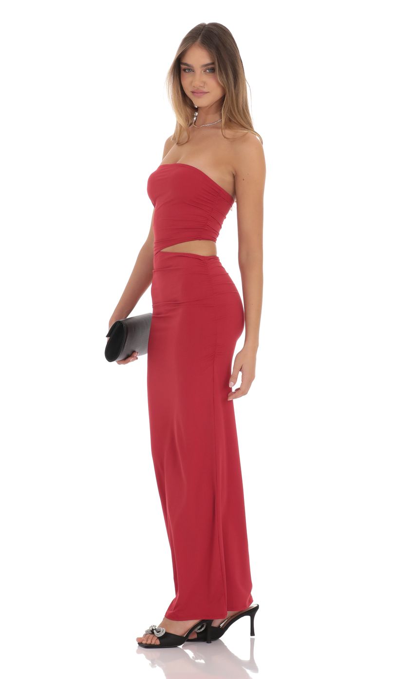 Lucy In The Sky Strapless Cutout Maxi Dress in Red