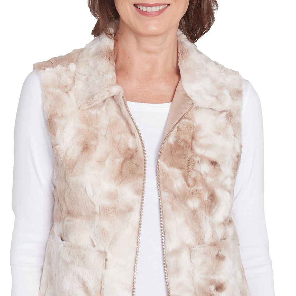 Alfred Dunner Women's Faux Fur Collared Vest